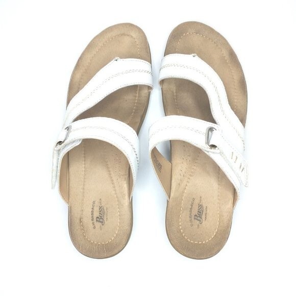 Bass White Leather Demi Thong Sandals Womens Size 9.5 Wedge - Picture 4 of 11